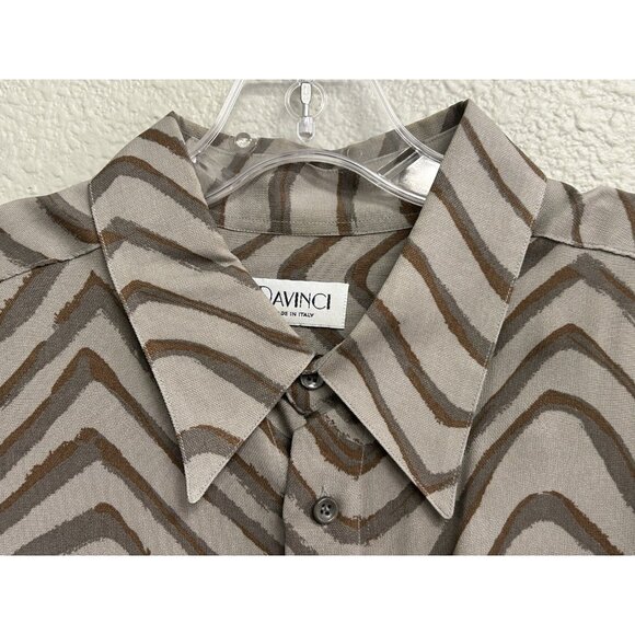 DaVinci Shirt Long Sleeve Rockabilly Gray Brown Print Men’s Vintage - Picture 7 of 9